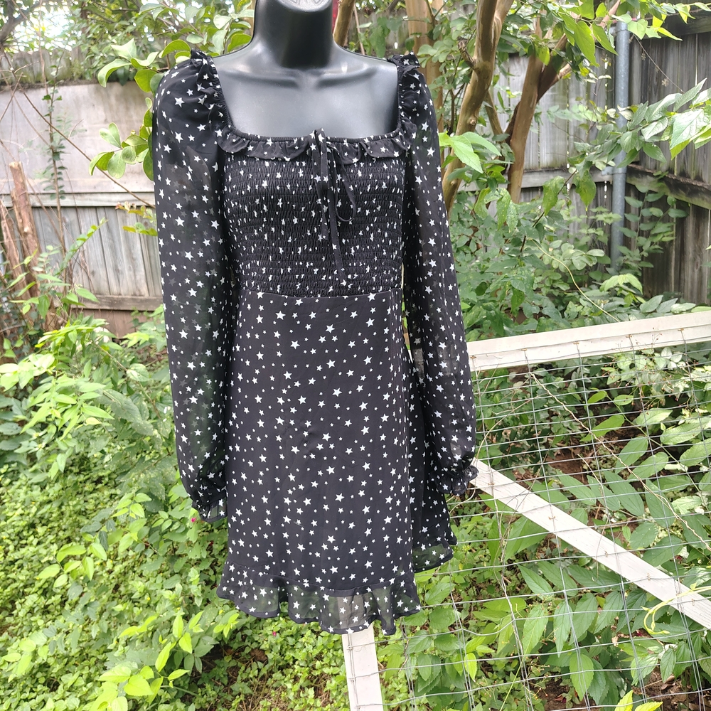 Altar'd State Star Print Long Sleeve Smocked Peasant Dress